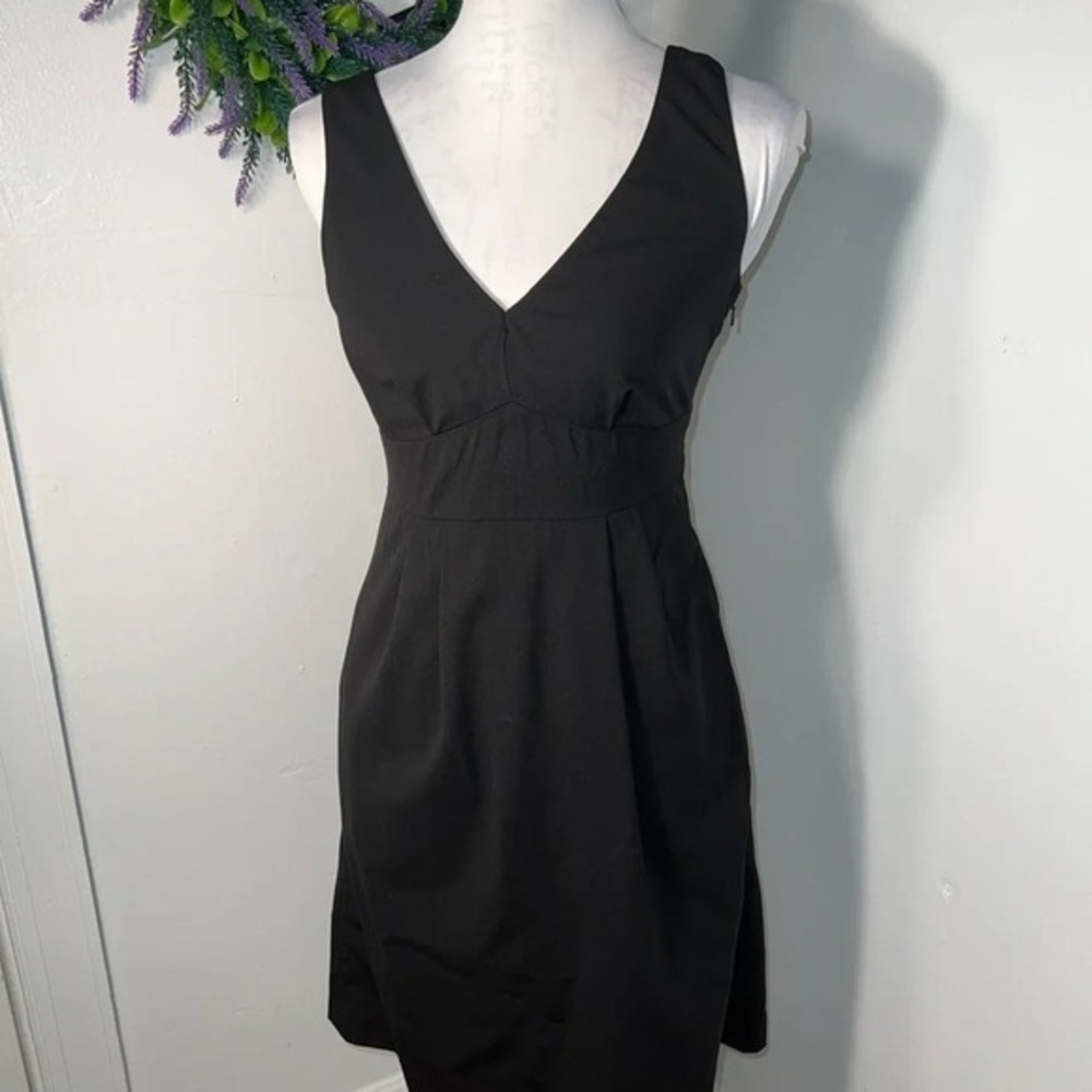 Banana republic 0, stretch, Sleeveless, pleated, v-neck-midi Black‎ dress